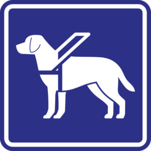 Guide dog sign. White silhouette on the blue background