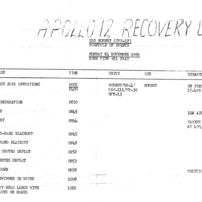 Schedule, Recovery Day Schedule for crewmen for Apollo 12, November 24, 1969.