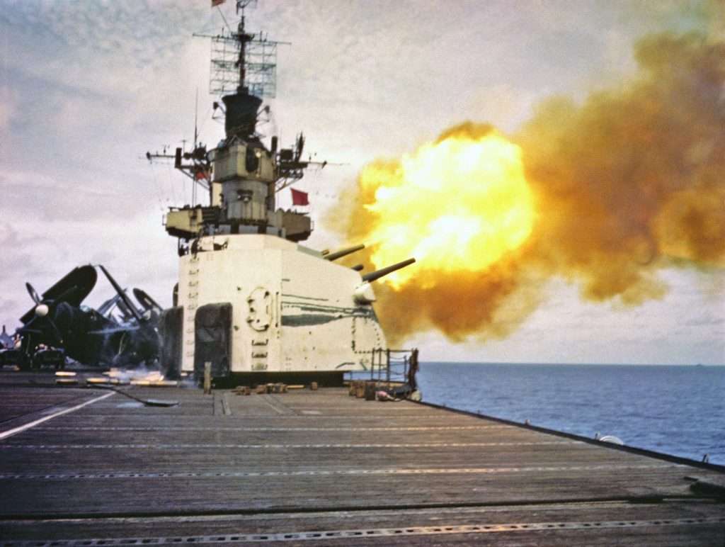 USS Hornet Aircraft Carrier - Fire Explosion in the background