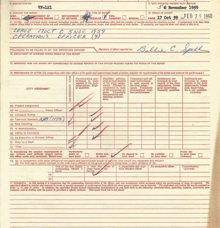 Officer evaluation report form dated November 16, 1959.