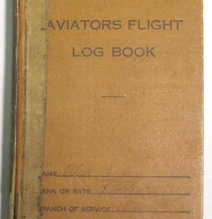 Aviator's flight log book with brown cover.