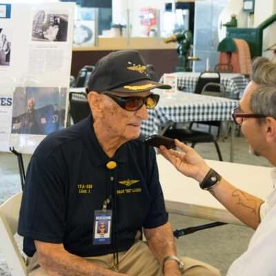 Diz Laird being interviewed at the USS Hornet Museum.