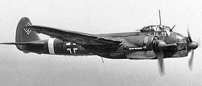 WWII German Ju-88 bomber in flight, side view